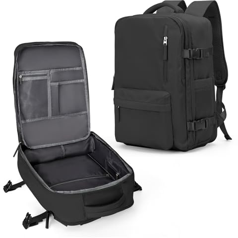 VECAVE Resehandbagage på bärbar ryggsäck, flyggodkänd ryggsäck, sport college väska ledig dagväska, A-svart-1, XL, Modern