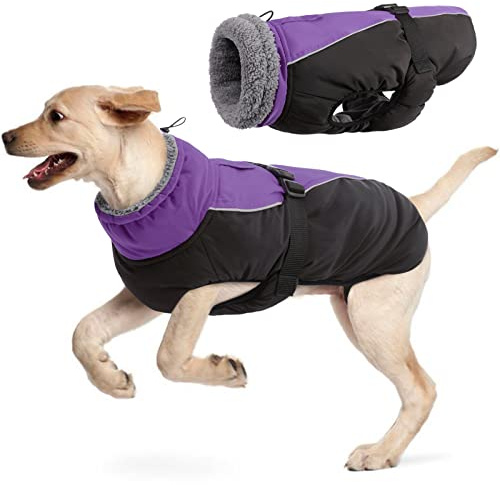 Hjyokuso Cappotto per cani impermeabile Giacca invernale calda, Giacca per cani antivento Abbigliamento per cani Completo per cani di taglia piccola di taglia media Con Striscia Riflettente