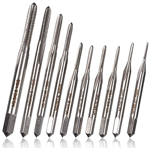 Mesee 10 Stück Mini Handgewindebohrerset, Gewinde Gewindebohrer, M1 -M3.5 Maschine Gewindebohrer Screw Tap Set, Spiralgewindebohrer, Micro Taps Mini Bohrgewindebohrer für Holz, Kunststoff, Metall