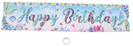 Cyrank Decoraciones para Fiestas de Feliz cumpleaños Pancarta Colorida de Feliz cumpleaños con Cuerda Pancarta de cumpleaños Telón de Fondo Gran Arco Iris Feliz cumpleaños Cartel de Patio (Azul)