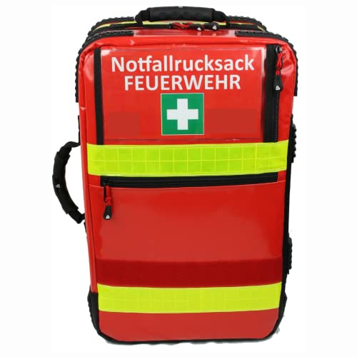 Team Impuls - Großer Erste Hilfe Notfallrucksack - Feuerwehr - in Rot - Premium gem. DIN 14142 - Planenmaterial
