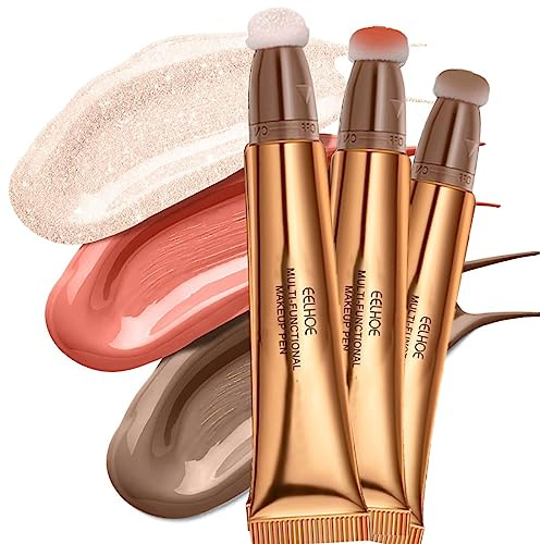 KARLOR Flüssige Contouring stick Highlighter, Gesichts Highlight Bronze Blush Stick mit Kissen Applicator befestigt, Schimmer lange anhaltende seidige Creme Gesicht Bronze Make-up Stick