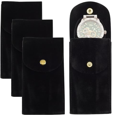 BENECREAT 4PCS Uhrentasche Uhrenaufbewahrungstasche, Schwarzer Tragbarer Samt-Uhren-Reiseetui-Organizer Mit Einsatz Für Reisen Im Freien, 12.9x6.8x0.6 cm
