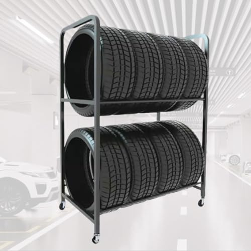 Reifenregal Reifenständer Reifenständer für den Garagenkeller, Reifenständer für PKW/ LKW/ Anhänger/ Dirtbike mit Rad Verstellbare Höhe der Querstange, Stahl-Reifenhalter für Winterreifen ( Size : L )