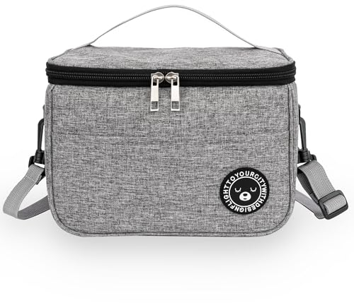 BEHONA 6.4L Insulated Lunch Bag for Adults, Foldable Cooler Bag with Oxford Fabric & Aluminum Foil Lining, Office Gym Commute Lunch Tote (Grey)