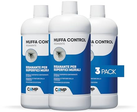 ‎CAMP MUFFA CONTROL RISANANTE, Soluzione risanante per murature, inattiva la muffa e ne previene la ricomparsa, Per interni ed esterni, 3x1 L
