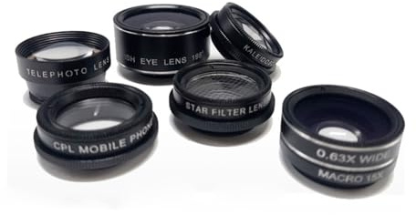 Handykameraobjektiv 7 in 1 198 Grad Fisheye Makro 15 Stück Metall und Glas | Schwarz Clip Objektiv für Smartphone und Tablette Präziser Fokus Ölbeständige Oberfläche 7 in 1 Satz