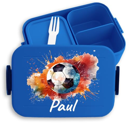 Kinder Bento Box Midi Lunchbox für Mepal Bentobox - Fußball Brotdose mit Name personalisiert I Geschenk Fussball Geschenke - 900 ml - Blau - brotbüchse junge schule butterbrotdose grundschule