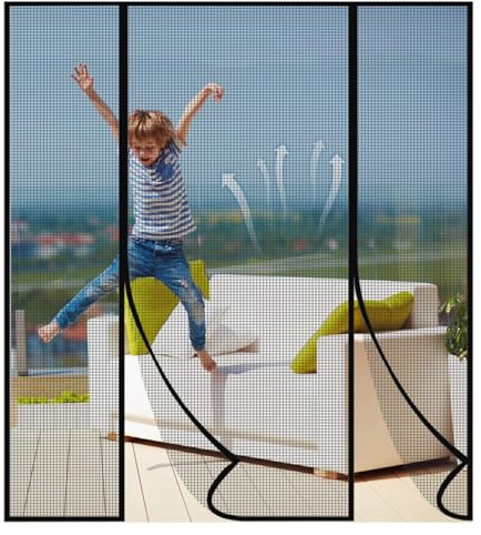 Magnet Insektenschutz Tür, 265x265cm Fliegengitter TüR Mit Rahmen, Fliegenvorhang Terrassentür, Fliegenschutz Tür Balkontür Kellertür, Stärkere Magneten, Klebemontage ohne Bohren, Schwarz
