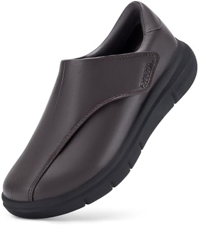 FitVille Extra Larghe Scarpe da Uomo in Pelle con Strappo Scarpe da Passeggio Business Casual per Piedi Gonfi Marrone Scuro 47 EU Larga