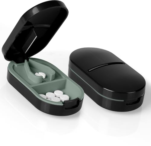ACWOO Small Pill Tablet Cutter, Portable Pill Splitter for Small and Large Pills Cut in Half Quarter, Cutting & Storage 2 in 1 Tablet Pill Dispenser per Elderly, Child, Dog, Cat, Pet, Travel