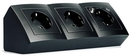 McPower Steckdosenblock Unterbausteckdosen | Flair | 3-fach Steckdose Ecksteckdose + USB-C/A, 15cm Kabel mit Lüsterklemme, 230V~ / 16A, Aufbau, schwarz matt