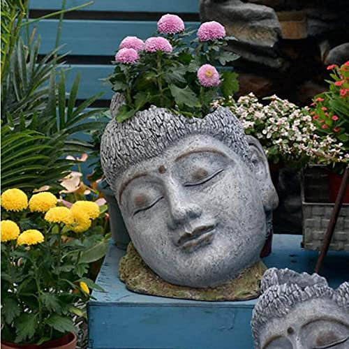MJMLUCK Pot de Fleurs, Ornements de Jardin, tête de Bouddha, décoration Zen, décoration intérieure et extérieure de la Maison (11.2 Pouces)