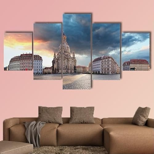 FatAco 5 Stück Wandkunst Leinwanddrucke Dresden bei Sonnenaufgang Bild Malerei Moderne gestreckt gerahmte Wand Kunstwerk für Badezimmer Home Office Decor