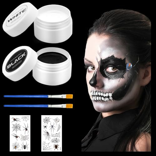 Yi'antai Halloween Gesichtsbemalung Schwarz Weiß, Kinderschminke Karnevals Make-up Set, Theaterschminke Vampir, Zombie Skelett Clown Schminke Make-up, Öl, Topf oder Tube, Schwarz Weiß