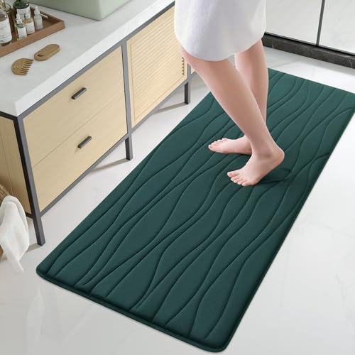 Buganda Badezimmerteppich aus Memory-Schaum, extra weich und saugfähig, rutschfeste und maschinenwaschbare Badteppiche für Badezimmerboden, Badewanne und Dusche, 137 x 61 cm, Dunkelgrün