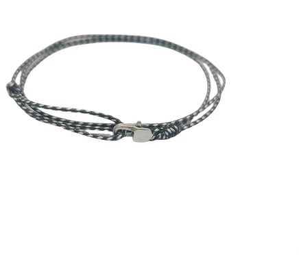TRIPLE K&S Dünnes Wickel-Armband Herren & Damen mit Karabiner-Haken Verschluss Handmade - Maritimer Surfer Schmuck - Minimalistisches Stoff-Armband - 100% Wasserfest & verstellbar Black White Braided