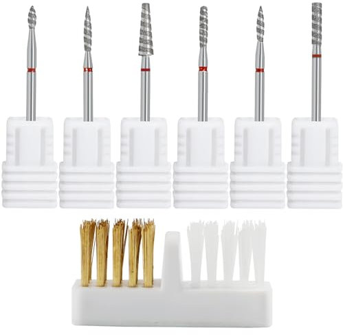 BORISCA 7 Pz Punta Fiamma Fresa Unghie e Spazzola per Unghie, Punta Fresa Cuticole Diamante con Scanalature Spiralate, Punta Fresa Unghie Rimozione Gel per la Manicure Rimuovendo Le Pellicine Morte