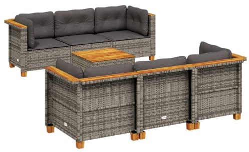 HETFTJN Eckbank Mit Tisch Balkonmöbel Lounge Möbel Outdoor Wohnzimmer Möbel - 7-TLG. Garten-Sofagarnitur mit Kissen Grau Poly Rattan für Balkon Terrasse Hof Garten