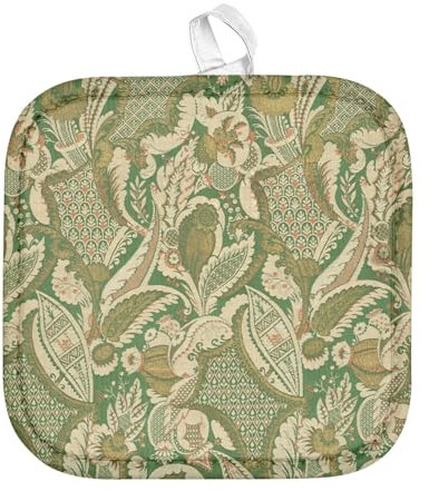 Art Deco - Manicina da cucina, motivo: punto croce astratto, elegante, floreale, colore: verde (17 x 17 cm)
