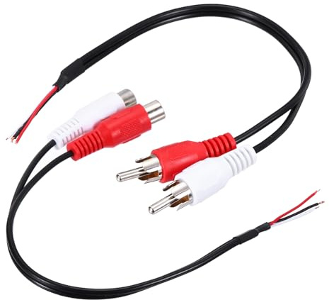 sourcing map 2 Pcs 8 Inch Open RCA 2-Male 2-Female Plug Jack Connector Adapter to Bare Wire Open End Audio Video RCA Cable for Amplifier Speaker Wire