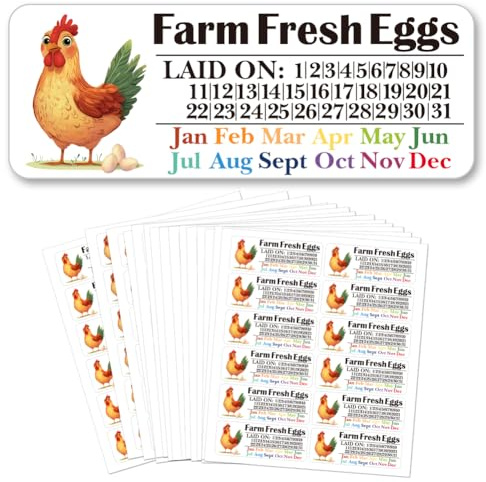 GOMAKERER 180 Pcs Farm Fresh Eggs Sticker, Unwashed Egg Labels PET Adhesive Egg Packaging Stickers Carton Farm Supplies for Chicken Eggs Carton Labels, 2.5x6.7cm