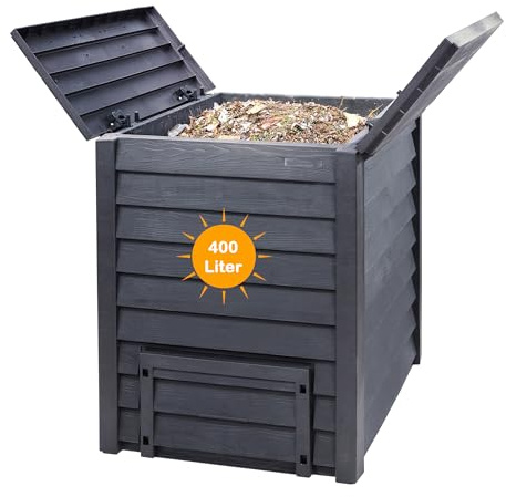 Yoursol Thermo Wood Komposter 400 L, Komposter Garten aus Kunststoff anthrazit-braun, Thermokomposter, Composter Garten, Kompostierer Garten
