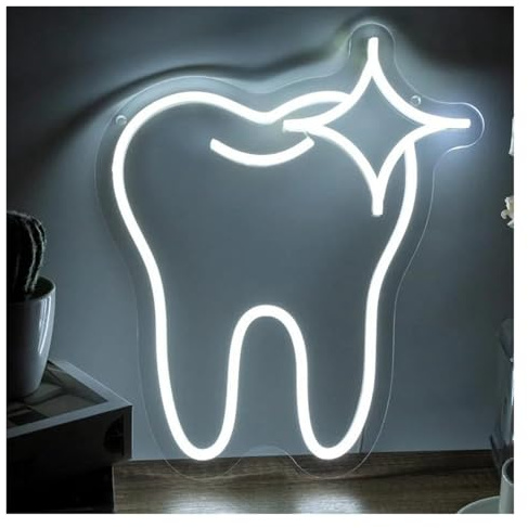 LED néon signe Enseigne Au Néon Pour Dents, Alimenté Par USB, Variable, Utilisé Pour Le Bureau Dentaire, Décor Artistique Mural, Signes Lumineux Pour Dentiste 32cmx37cm(Blanc)