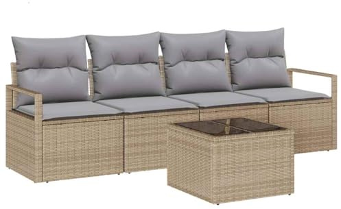 vidaXL Soffset 5 pcs Beige och Grå konstrotting, Trädgård och Terrass, Modulär Rattansoffa, UV-resistent Utomhuslugnt, Bekväma Sitplatser för Snygga Altaner
