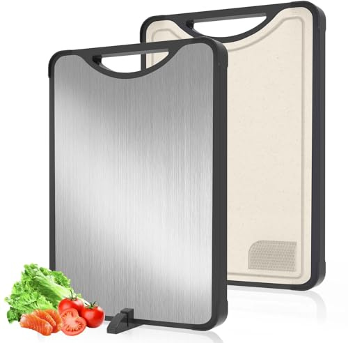 Titanium Cutting Board – 2-in-1 Double Sided Chopping Boards for Kitchen, SGS Food-Grade Certified, Pure Titanium & Wheat Straw PP, Dishwasher Safe, Ideal for Meat, Vegetables & Family Cooking (16×11)