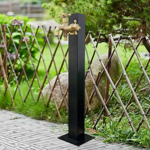 Freestanding Outdoor Faucet, 304 Stainless Steel Square Pillar with Double Outlet, Decorative Garden Water Feature