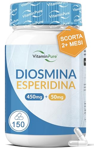 Diosmina Esperidina Alto Dosaggio 1000mg (2 capsule da 500mg), 150 Capsule Vegetali - Integratore Vene Varicose, Gambe Pesanti, Capillari Rotti, Circolazione e Microcircolo - VitaminPure