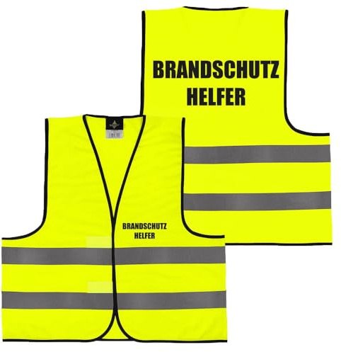 PartyMagix Brandschutzhelfer Warnweste mit Aufdruck – 5er/10er Set – Sicherheitsweste mit Rücken- und Front-Druck – Gelb oder Orange – XS bis 6XL – reflektierend – EN ISO 20471 konform