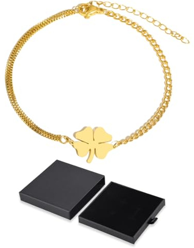 JYNXOR Bracelet trèfle à quatre feuilles en acier inoxydable pour femme Porte-Bonheur Femme, Bracelet Élégant pour Fille,Bijoux tendance,Cadeaux pour Femme ou Jeune Fille
