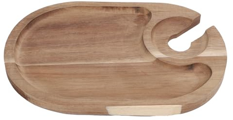 SIXRUN Holz Charcuterie Brett mit Weinglashalter, Serviertablett aus Nachhaltigem Holz, 23 x 15,5 cm, für Cocktailpartys und Verkostungen