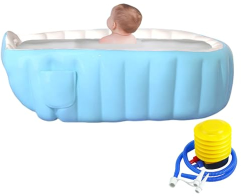 Bañera hinchable para niño pequeño Ducha portátil plegable | Bañera hinchable portátil infantil con bomba de pie Hogar interior Baño Hotel exterior Excursión Vacaciones Viajes Niños