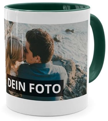 printplanet® - Zweifarbtasse mit Foto bedrucken lassen - Fototasse personalisieren – Kaffeebecher zum selbst gestalten (Grün)