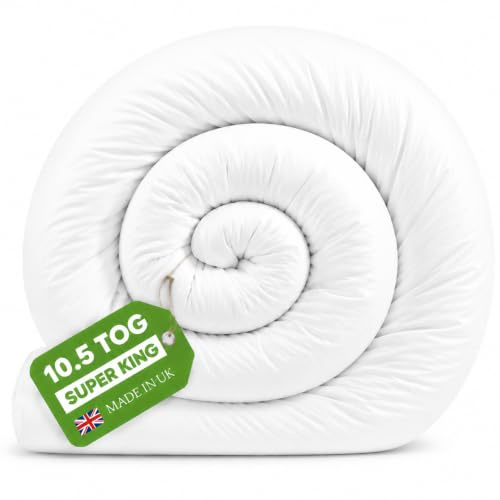 Anti Allergy Super King Duvet 10.5 Tog - All Season Fluffy Quilt Luxury Hotel Quality Hollowfibre Ultra Soft Skin Friendly Warm Cosy Quilt Winter Machine Washable