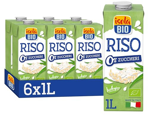 ISOLA BIO Bevanda Riso Zero Zuccheri Biologica 6x1L | Bevanda vegetale, senza glutine, senza zuccheri, basso contenuto di grassi, 100% naturale, bio, vegan, riso italiano