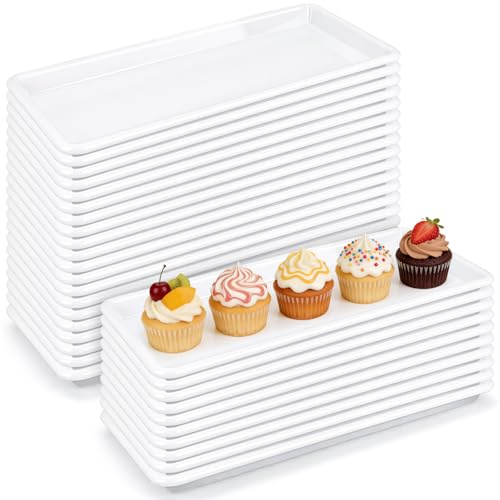 30 Pack Plastic Serving Trays, 36 X 16 cm Party Platters | Rectangle Dishes 16 inch, Serving Plates for Dessert, Charcuterie, Appetizers, Chicken, Party Food Display
