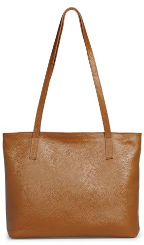 Caspar Großer Leder Shopper Damen Echtleder Schultertasche XL Ledertasche für Büro & Alltag - PREMIUM LINE - Modell No.855 - Made in Italy