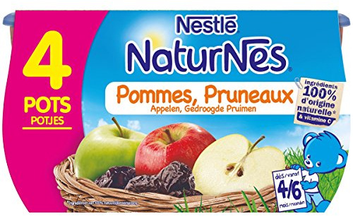 Nestle Naturnes Kompott für Babys, Äpfel, Pflaumen, 4 x 130 g, ab 4 bis 6 Monaten