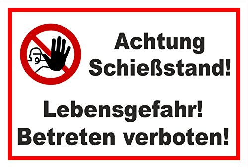 Melis-Folienwerkstatt Schild Verbotszeichen - Schießstand - Lebensgefahr – 30x20 cm – 3mm Aluverbund – mehrere Größen/Materialien