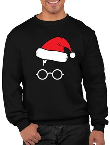 Grafisk inverkan rolig inspirerad retro funkiga glasögon jul jultomte hatt ful jultema jul jumper jultröja vuxna unisex tröja jul jumper, Svart, M