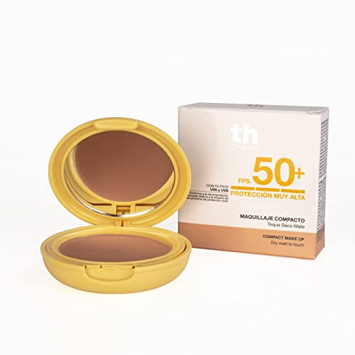 Thader Pharma Maquillage compact avec protection solaire 50+ au fini mat et soyeux, 15 g (Doré)