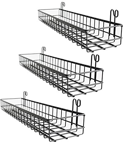 P Prettyia 3 Pieces Metal Wire Basket Shelf Rack for Gridwall Grid Panel Wall Mountable Wire Organizer Storage Flower Pot Display Decor