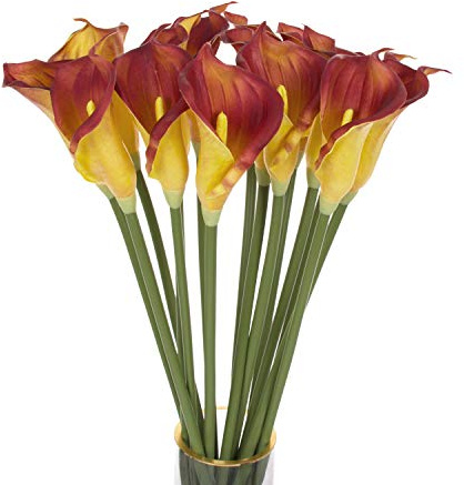 cn-Knight Künstliche Blume,10 Stück 66cm langer Stiel, Calla-Lilie, Kunst-Arum-Lilie, Kunstblumen, künstliche Lilie, für Hochzeit, Brautstrauß, Brautjungfer, Heimdekoration, Tafelaufsatz,Dunkelrot
