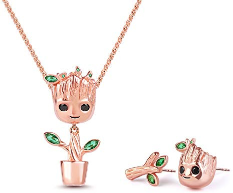 GNOCE Baum Mann Halskette und Bolzenohrring Sterling Silber 18k Rose Gold Schmuck-Sets Halloween Schmuck Geschenk für Damen