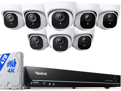 REOLINK 4K PoE Security Camera System Wired, 8pcs 8MP PoE Cameras, Smart Person/Vehicle Detection, 16CH NVR with 4TB HDD, H.265, 24/7 Recording, High Bitrate & Clear Stream, RLK16-800D8