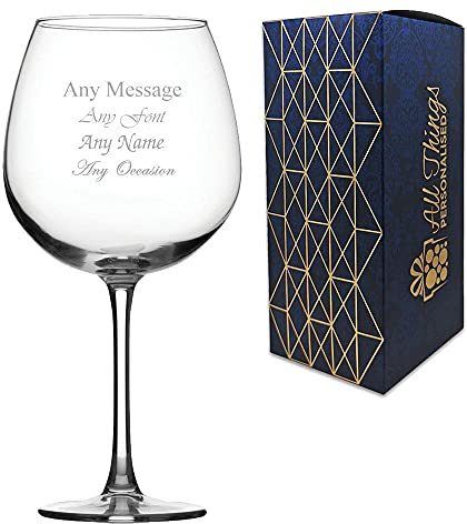 Personalised Engraved Extra Large 26.5oz Gin Balloon Cocktail Glass, Gift Boxed, Personalise with Any Name and Message for Any Occasion